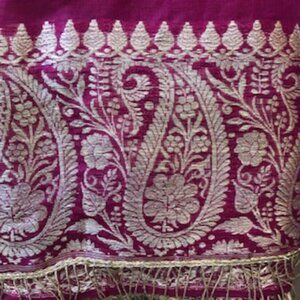 3/$15 Vintage Wine Burgundy Scarf Wrap Shawl India Gold Paisley Fringe